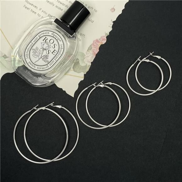3 Pairs Sterling Silver Hoop Earrings - 14k White Gold Plated Hoop Earrings - Picture 5 of 6